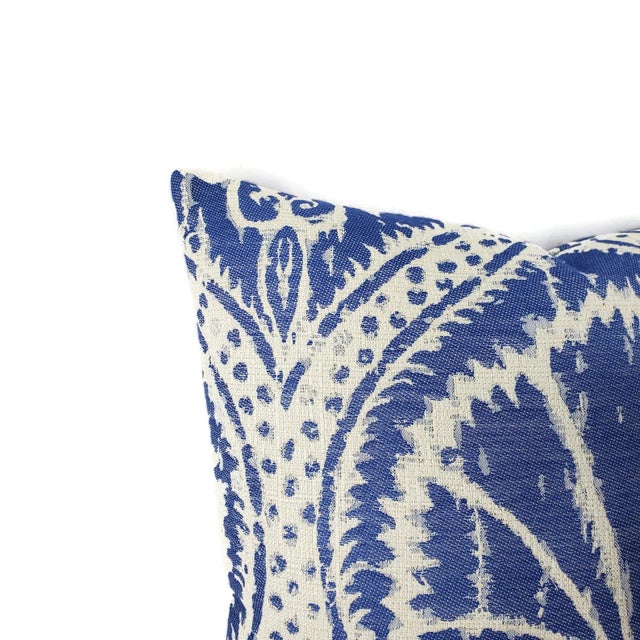 Farmhouse Contemporary Blue & White Damask Pattern Pillow Cover For Sale - Image 3 of 7