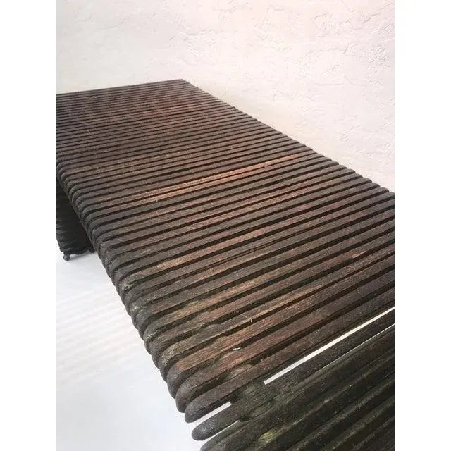 Rustic 1970s Dramatic Slatted Waterfall Wood Console For Sale - Image 3 of 9