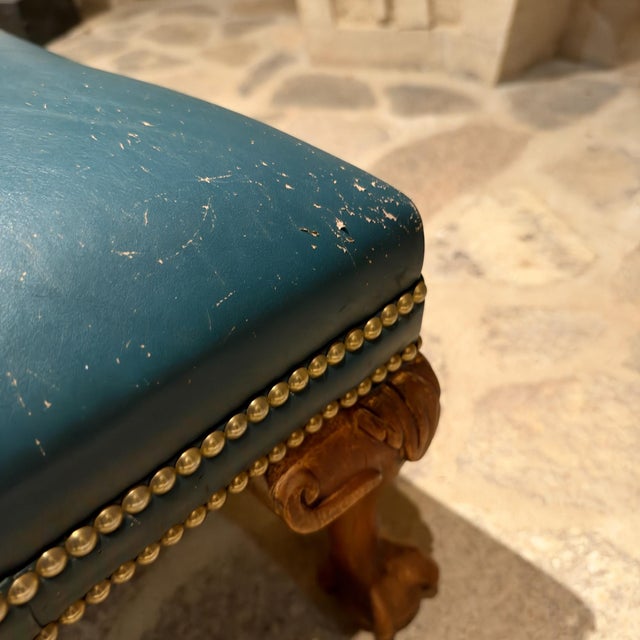 Chippendale or Georgian Style Vintage Leather Footstool Antique For Sale - Image 9 of 12