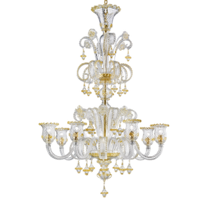 Imperial Venetian "Rigadin" Murano Glass Chandelier With Gold Trimming