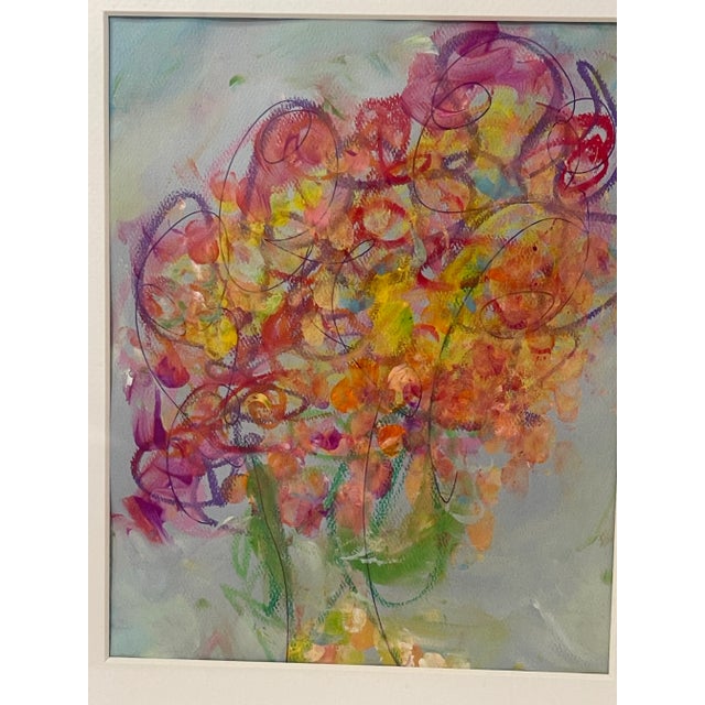Abstract Original Mixed Media Artwork “Orange Soufflé” (Watered Acrylic Painting and Ink on Art Paper); Signed, Framed For Sale - Image 3 of 12