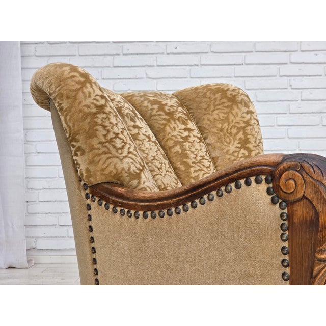 Mid-Century Modern Danish Relax Armchair in Furniture Velour and Carved Oak Wood, 1950s For Sale - Image 3 of 18