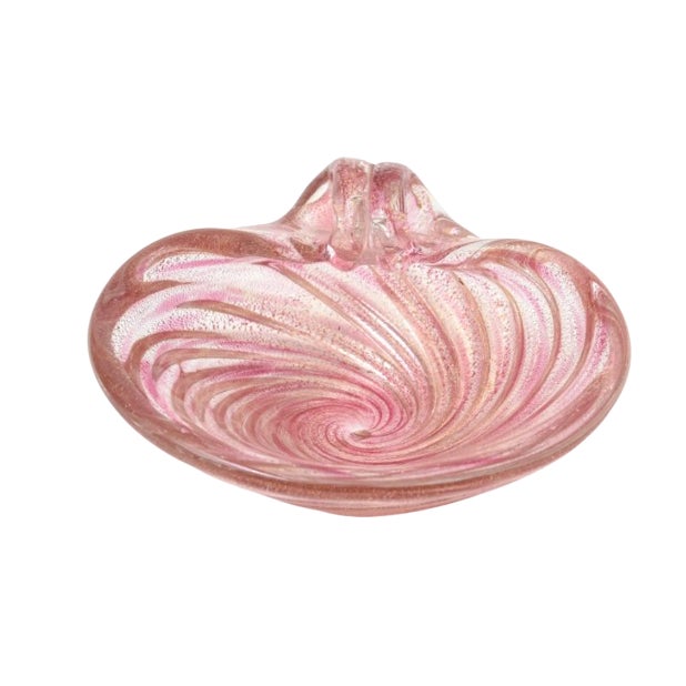 Vintage Murano Snail Glass Bowl in Pink With Gold Aventurine, 1950's For Sale