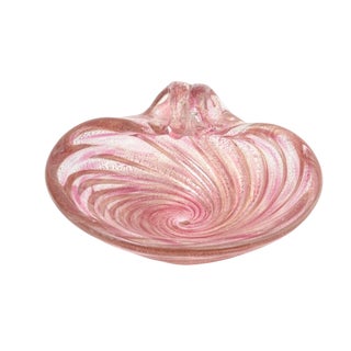 Vintage Murano Snail Glass Pink Bowl With Gold Aventurine, 1950's For Sale