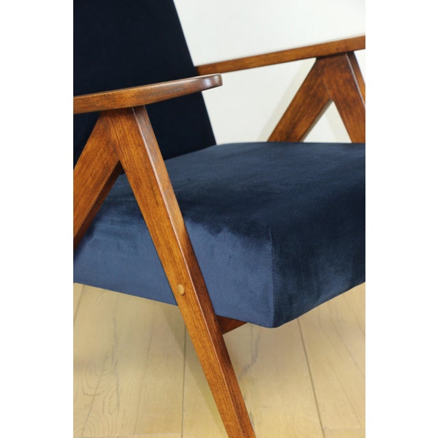 Vintage Navy Blue Velvet Var B-310 Chair in Dark Wood, 1960s For Sale - Image 10 of 12