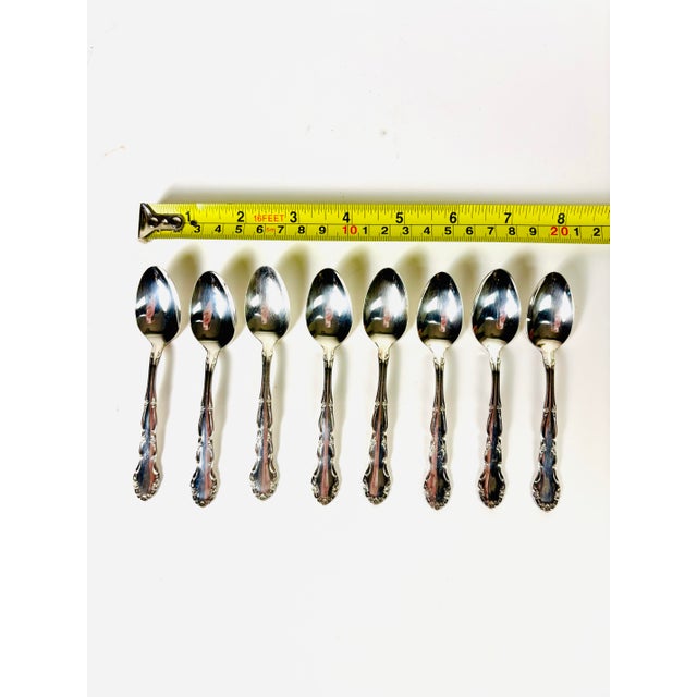 Mid 20th Century Oneida Silverplate “Flirtation” Demitasse Spoons – Set of 8 in Original Boxes For Sale - Image 10 of 10
