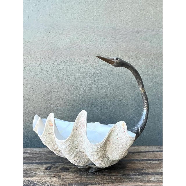 Vintage Monumental Metal and Clam Shell Swan Centerpiece For Sale - Image 11 of 12