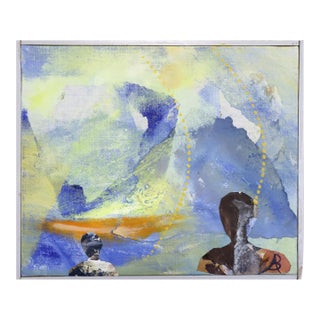 1991 'Between Two Worlds' Vintage Original Surrealist Abstract Mixed Media Oil Painting, Framed For Sale