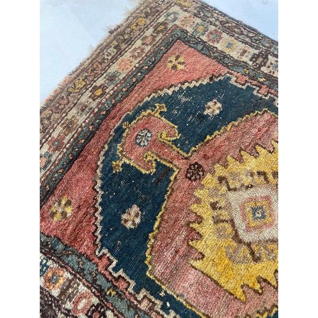 Persian Saffron & Midnight Blue Antique Kurdish Rug Tribal Rug 3.5 x 4.8 For Sale - Image 3 of 13