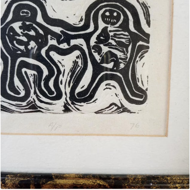 Mid-Century Modern 1976 Theodore L. Reller Jr. Signed Woodcut Artist's Proof "Life Dance" Framed Relief Print For Sale - Image 3 of 9
