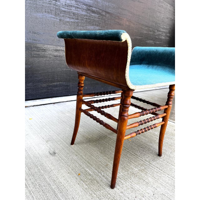 Late 19th Century Late 19th Century Antique Scroll Bentwood Bobbin Velvet Bench Chair For Sale - Image 5 of 11