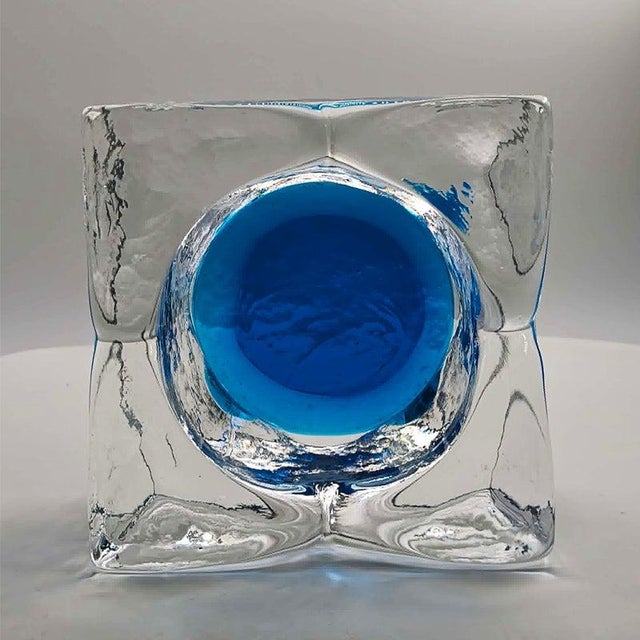 Glass Square Ashtray in Hand-Worked Murano Glass with Ice Cube Effect, 1970s For Sale - Image 7 of 10