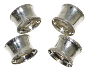 Collection of 4 Antique American Victorian Solid Coin Silver Napkin Rings Circa 1860s - 70s