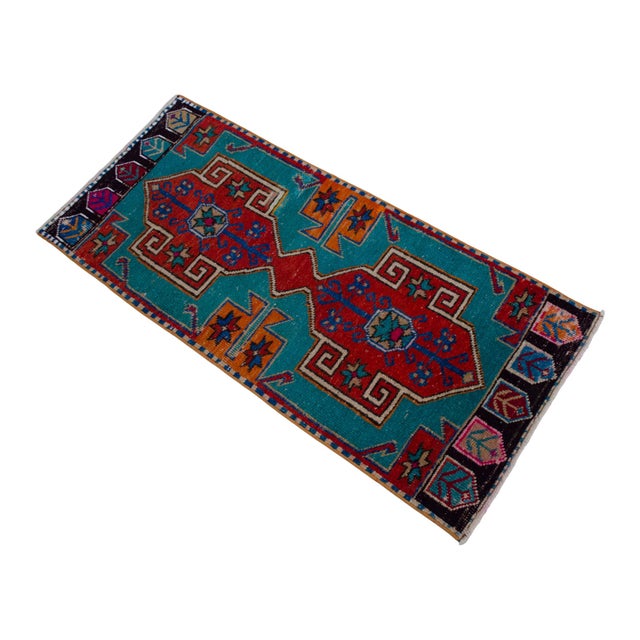 1970s Vintage Oushak Rug Hand Knotted Small Rug Mat - 1′8″ × 3′11″ For Sale - Image 4 of 14