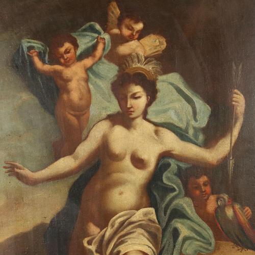 Painting with Allegory of America, 1700s, Oil on Canvas For Sale - Image 4 of 11