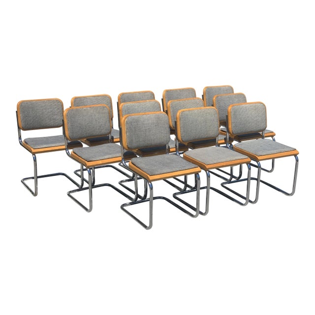 Epic set of 12 Thonet chrome cesca chairs. These are original, tagged chairs by Thonet. Wood and chrome frame are in...