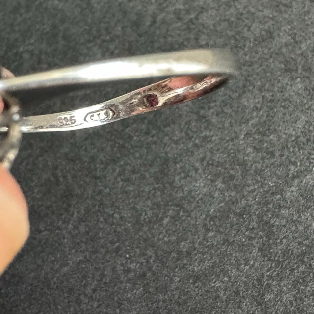 Vintage Faux Ruby Cocktail Ring Pear Baguette Sterling Silver Cubic Zirconia Halo Cluster Size 8 For Sale - Image 9 of 11