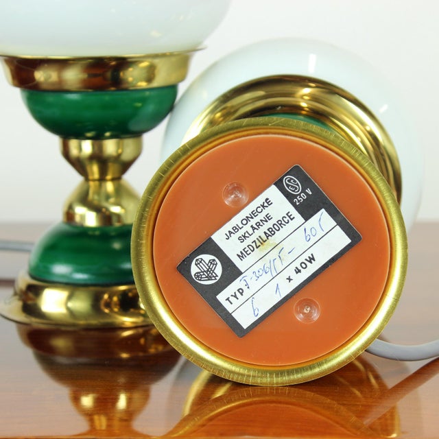 Table Lamps in Opaline Glass and Brass, Former Czechoslovakia, 1955, Set of 2 For Sale - Image 10 of 12