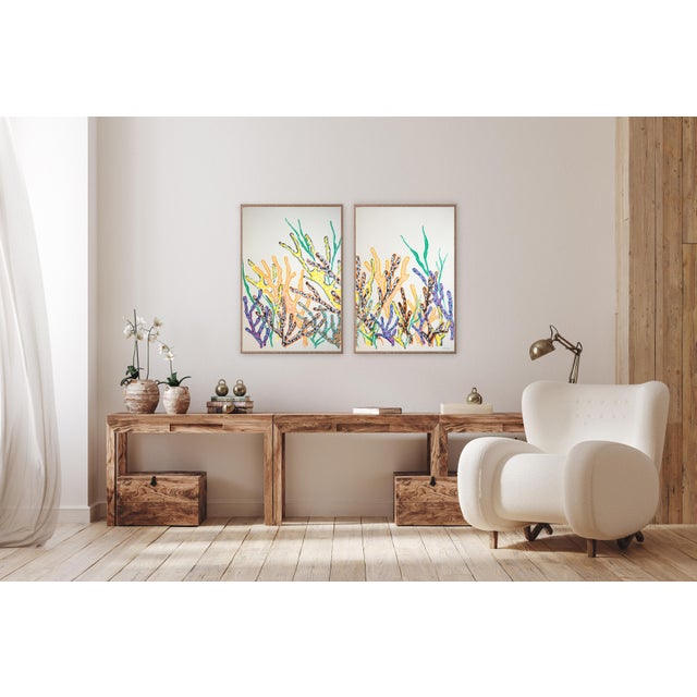 Abstract 2026, Naturalistic Seascape, Coral Forest Ii, Illustration Style Diptych, Gouache Crayon on Paper by Romina Milano For Sale - Image 3 of 10
