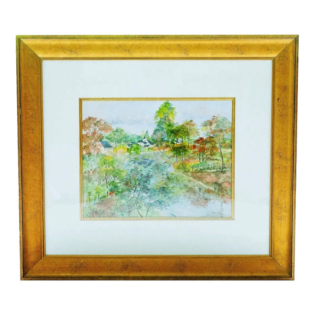 Late 20th Century Mc Boisson - Countryside Landscape, Watercolor on Paper For Sale