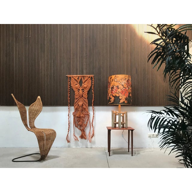 Textile Large Sculptural Ceramic Table Lamp with Batik Shade, 1960s For Sale - Image 7 of 18