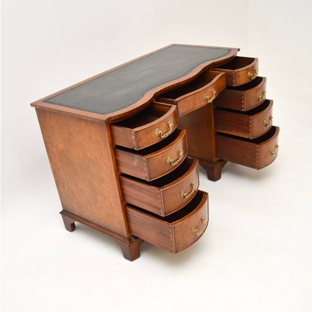 Burr Walnut and Leather Top Pedestal Desk, 1930s For Sale - Image 4 of 12