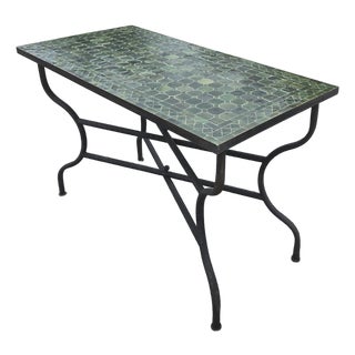 48" Rectangular Handmade Moroccan Tamegroute Green Mosaic Table For Sale