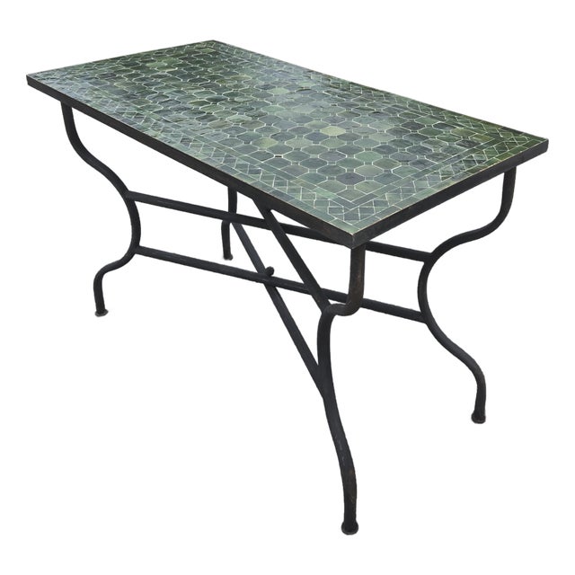 48" Rectangular Handmade Moroccan Tamegroute Green Mosaic Table For Sale