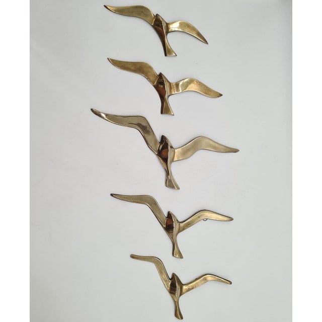 Modernist Brass Wall Seagulls, 1960s, Set of 5 For Sale - Image 4 of 10