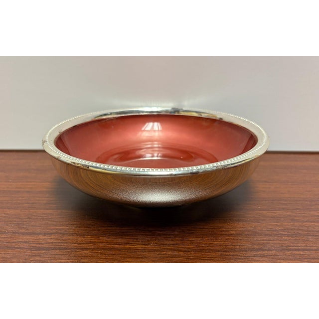 Mid-Century W. & S. Blackinton Silverplate Bowl with Coral Enamel Interior Add a pop of mid-century "Hollywood Regency"...