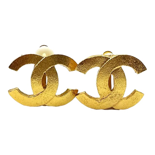 Chanel Gold Plated Gold Matte Texture Clip on Earrings - 2 Pieces For Sale
