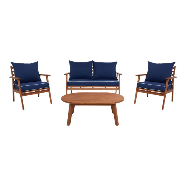 Deacon 4 Piece Living Set - Natural/Navy Blue For Sale