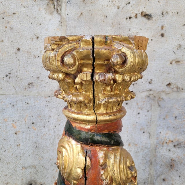 Solomonic Columns in Carved, Gilded and Polychrome Wood, 18th Century, Set of 2 For Sale - Image 13 of 18