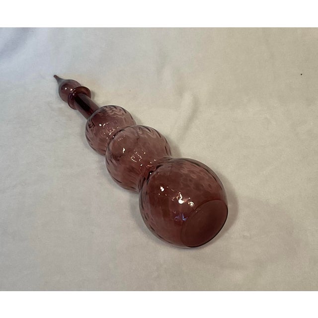 Mid-Century Modern 1960’s Empoli Amethyst-Purple Italian Glass Decanter Triple Gourd With Stopper For Sale - Image 3 of 12