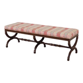 Vintage Henredon End of Bed Triple Wishbone Base Upholstered Bench / Ottoman For Sale