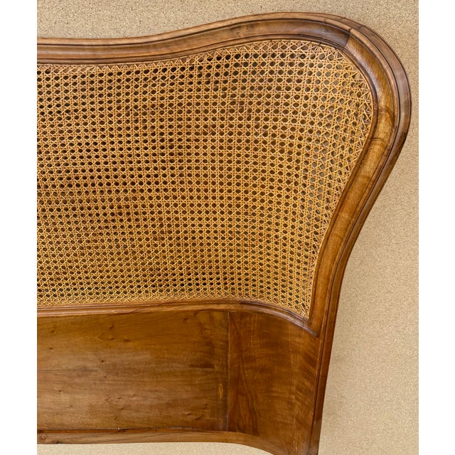 French Louis XV Style Walnut Headboard with Cane Panel and Carved Details, 1940 For Sale - Image 4 of 10