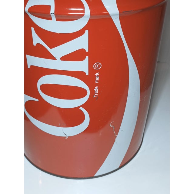 Beautiful mini Coca-Cola barrel stool. Original vintage item, made in Italy. 1980s. Metal frame with a fabric-covered foam...