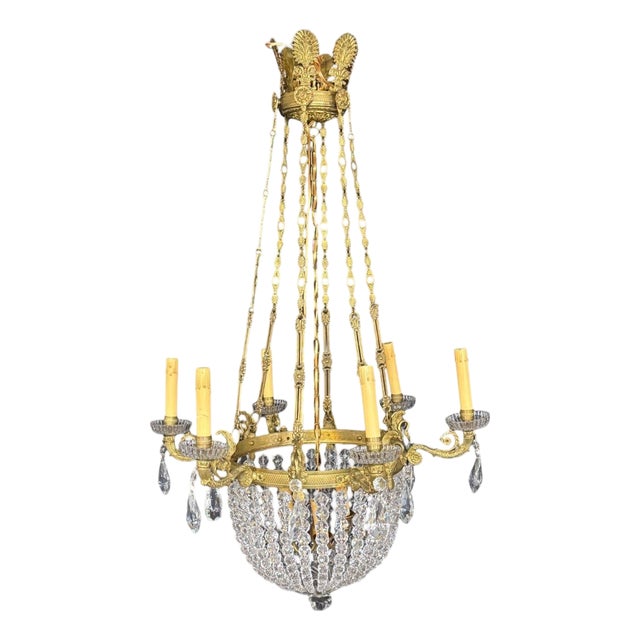 Neoclassical, Bronze, Crystal, Nine Light Chandelier, France, 19th C. For Sale