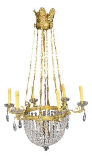 Neoclassical, Bronze, Crystal, Nine Light Chandelier, France, 19th C.
