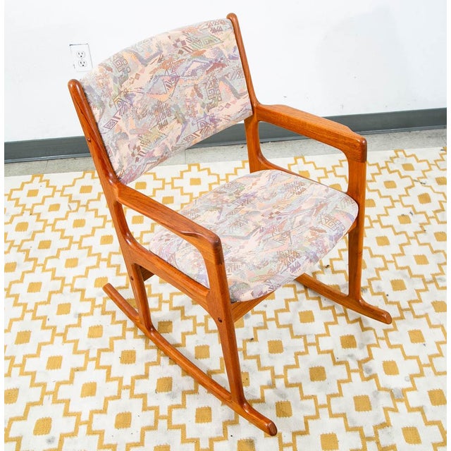1960s Mid Century Danish Modern Rocking Chair Attributed to Benny Linden Teak Fabric MCM Rocker MCM For Sale In Sacramento - Image 6 of 12
