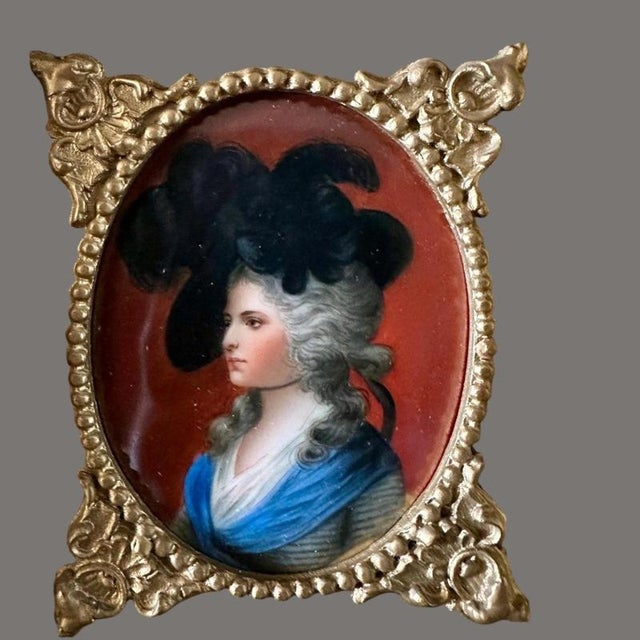 Blue Antique Hand-Painted Georgian Miniature Portrait of Sarah Siddons in Gilt Frame For Sale - Image 8 of 11