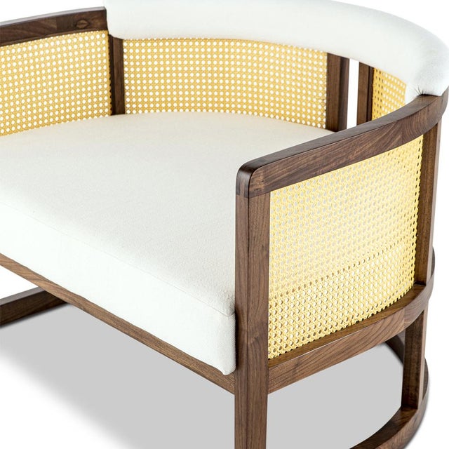 Not Yet Made - Made To Order Livingston Walnut and Rattan and Linen Lounge Chair by Egg Designs For Sale - Image 5 of 10
