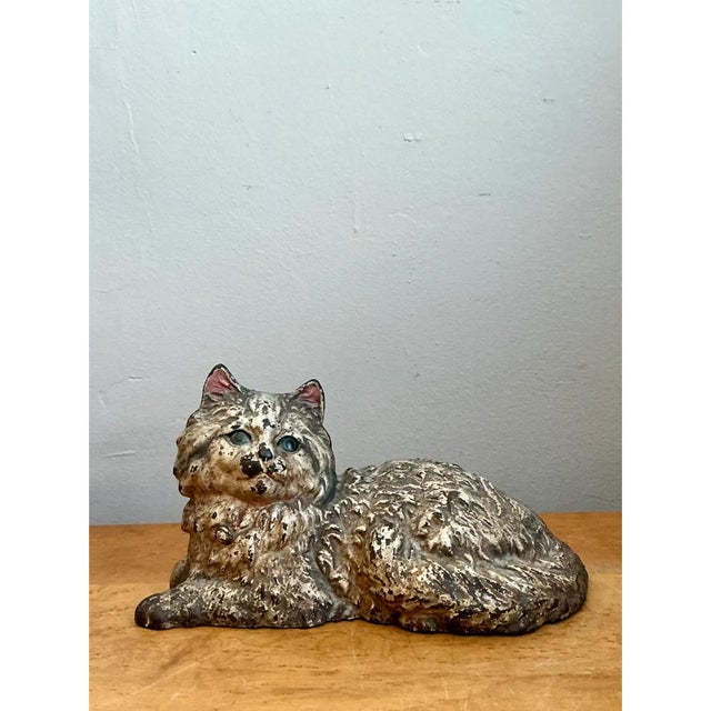 Metal Vintage Painted Metal Cat Doorstop For Sale - Image 7 of 12