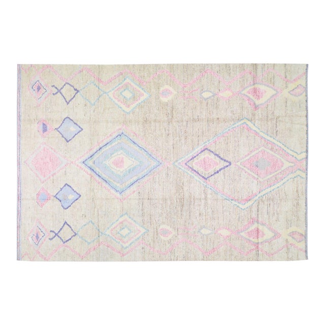 Moroccan Hand Knotted Wool Rug, 9'10"x13'9" For Sale
