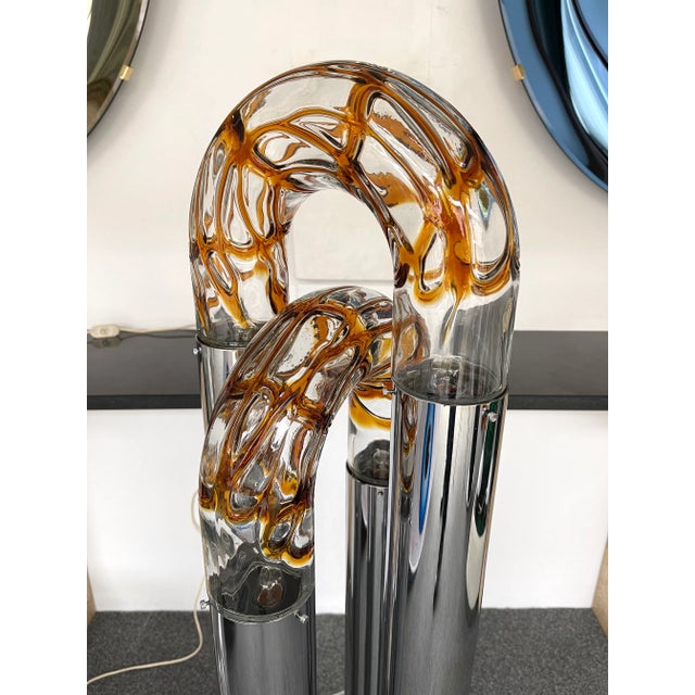 Mid-Century Modern Ring Floor Lamp Murano Glass Metal by Mazzega, Italy, 1970s For Sale - Image 12 of 13