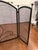 Vintage Hand-Forged Wrought Iron Fireplace Hearth Set: Contemporary 3-Piece Screen & Pair of Andirons For Sale - Image 9 of 12