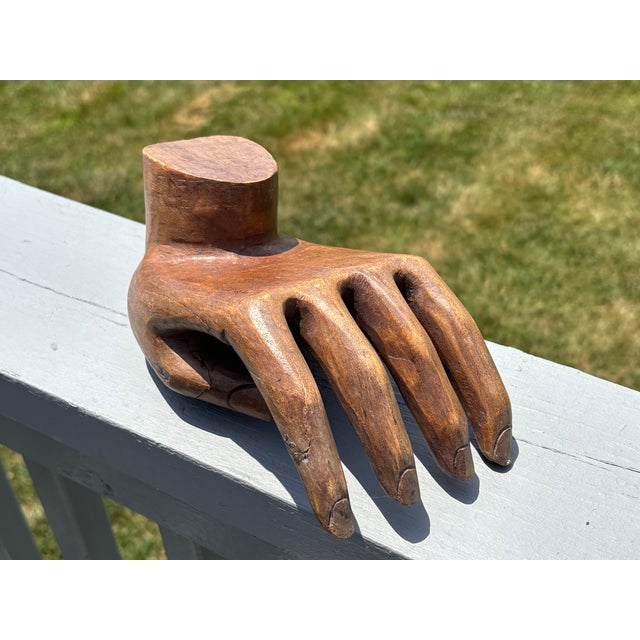 Mid 20th Century American - Highly Detailed Life-Size Artisan Woodcarving of an Open Hand For Sale - Image 9 of 11
