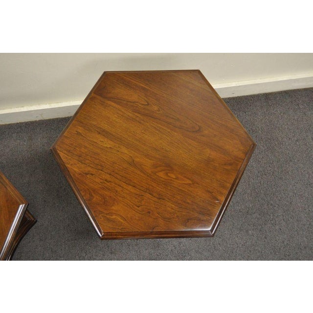 Pair Vintage Ethan Allen Court Cherry Pedestal Hexagonal Side
