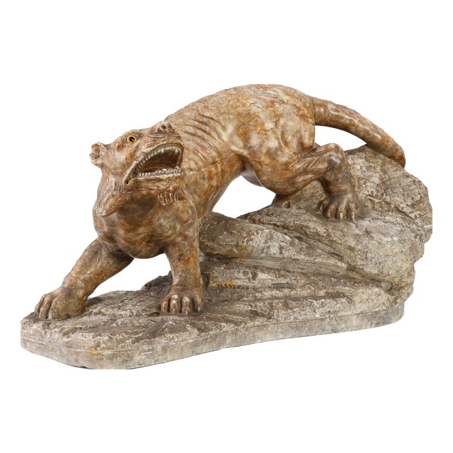 Belgian Artist, Large Statue of a Lynx, 1960s, Marble For Sale