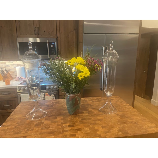 Mid Century Apothecary Bon Bon Dish Clear Glass Footed Lidded Canisters ...